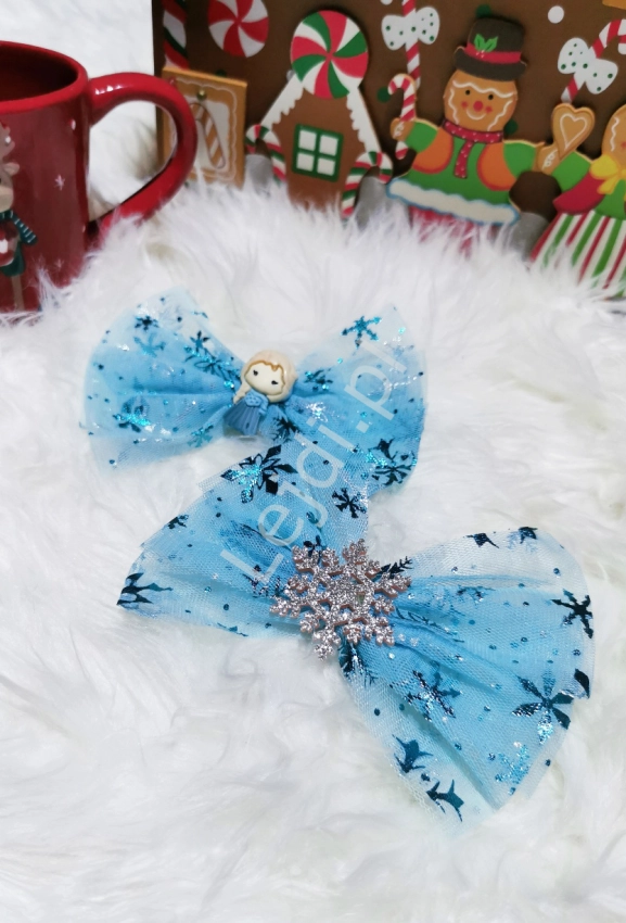 Błękitna spinka dla dziewczynki w stylu Elsy, spinka ozdobna jak królowej lodu, świąteczna spinka