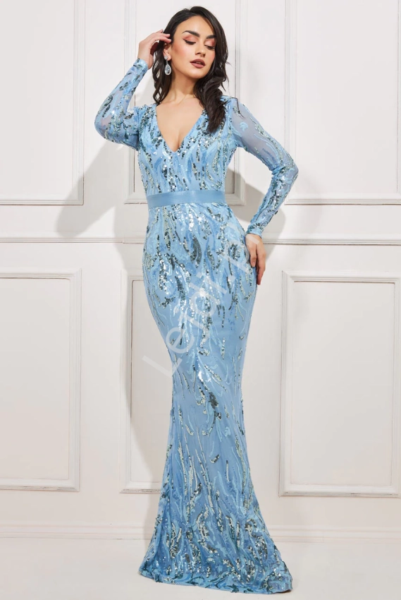 Błękitna sukienka cekinowa na wesele, na Sylwestra, na bal, Goddiva 3421