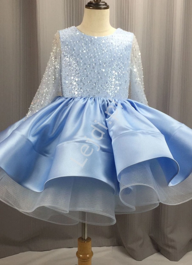 Błękitna sukienka dla dziewczynki z cekinami 398