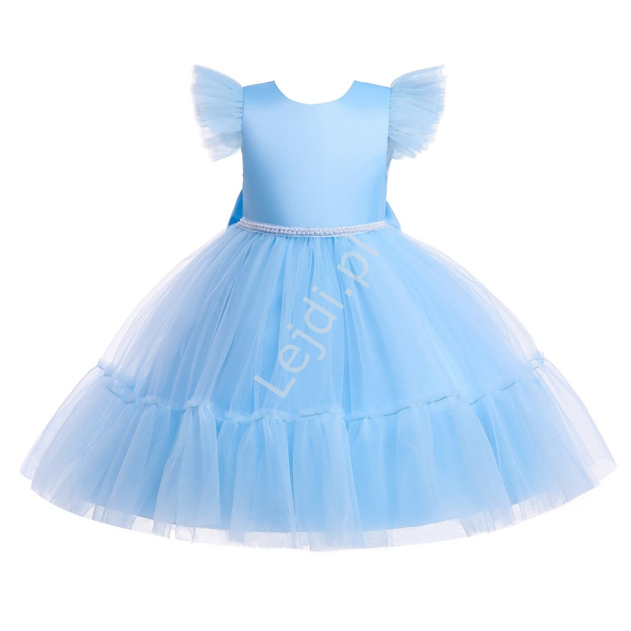 Błękitna sukienka dla dziewczynki z tiulową spódnicą