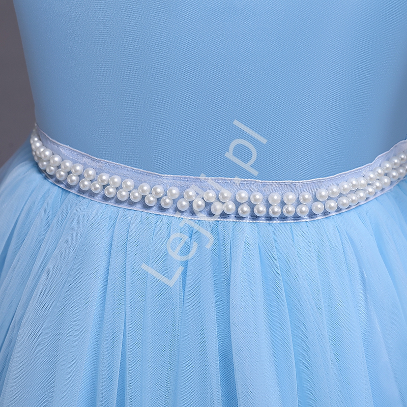 Błękitna sukienka dla dziewczynki z tiulową spódnicą 5293