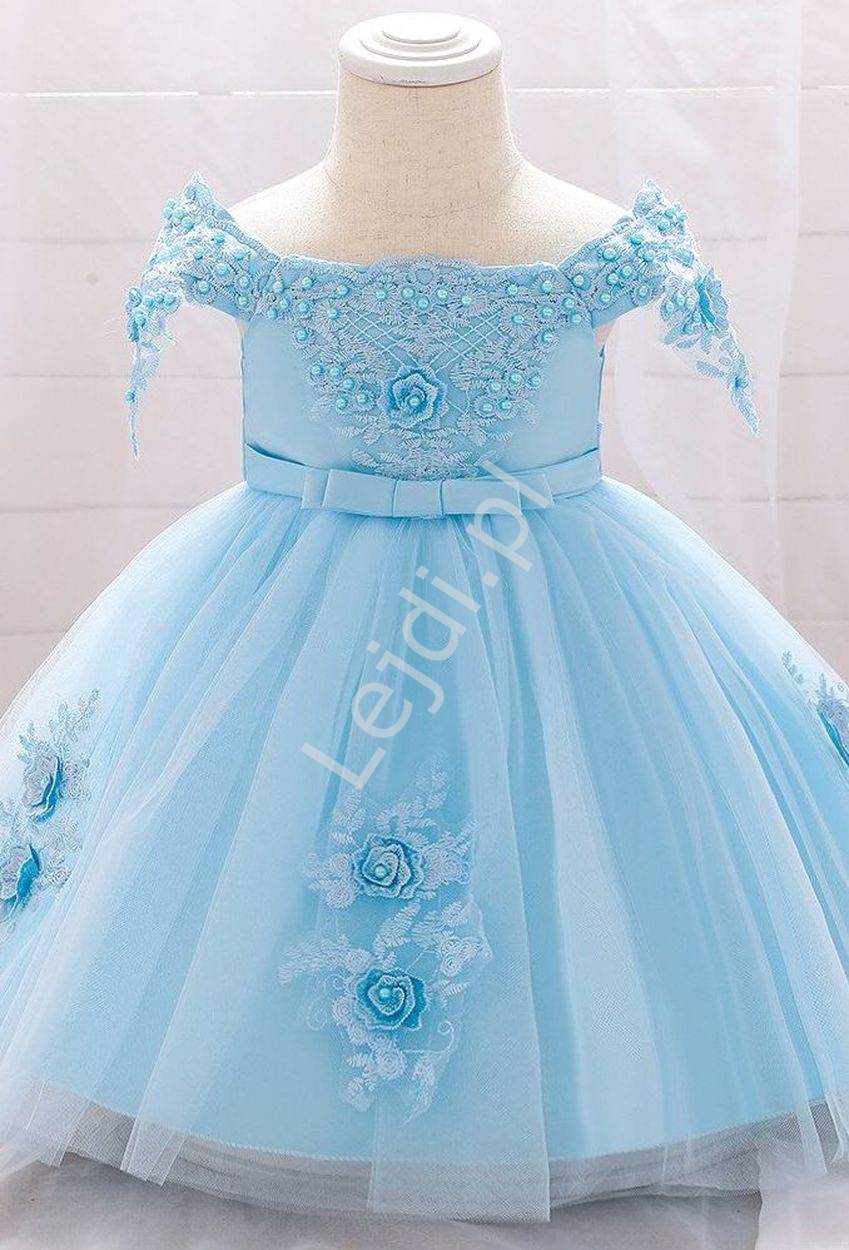 Błękitna sukienka dla małej dziewczynki jak dla księżniczki 057 - Lejdi