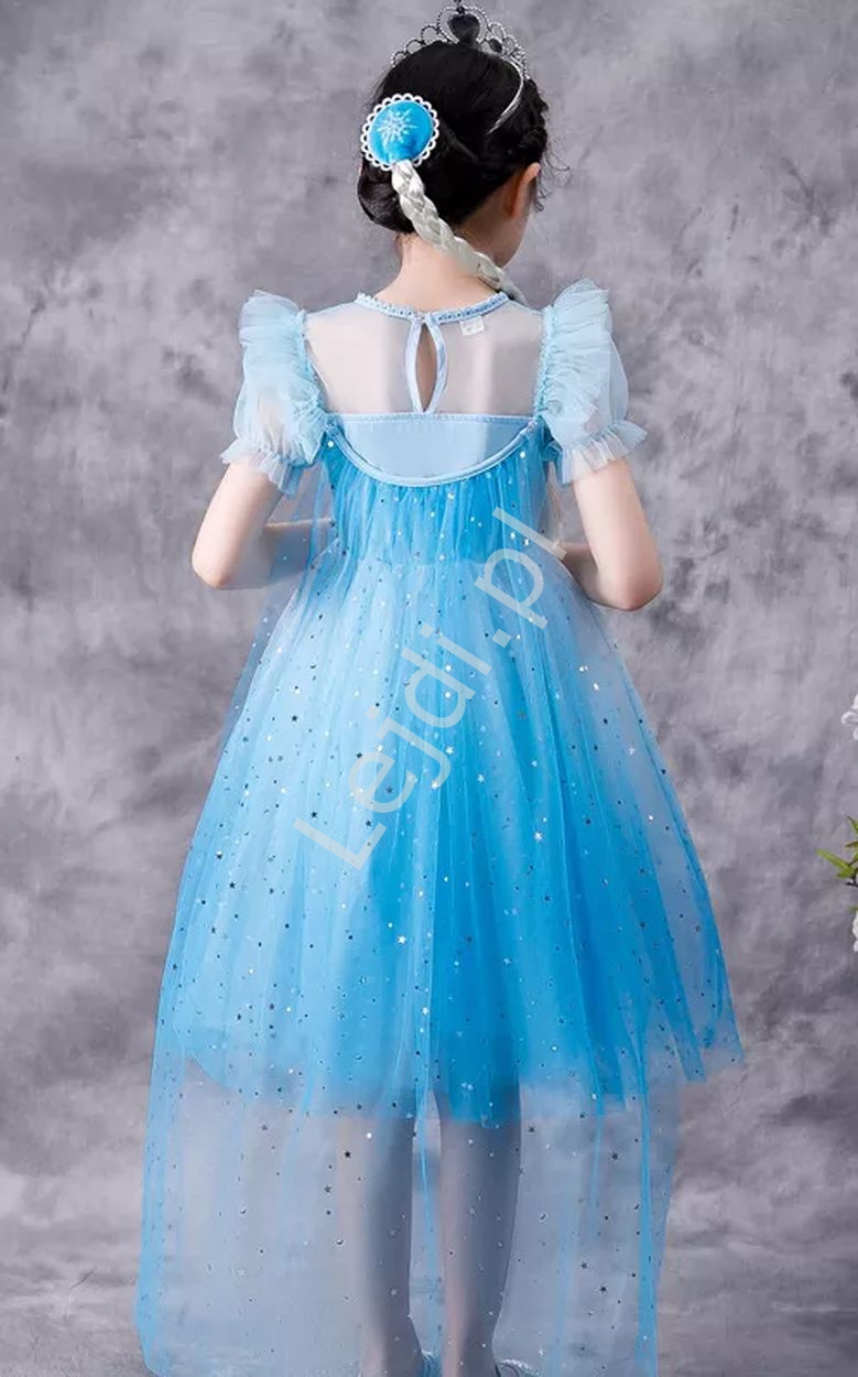 Błękitna sukienka Frozen z pelerynką, strój karnawałowy Elsy z Krainy Lodu