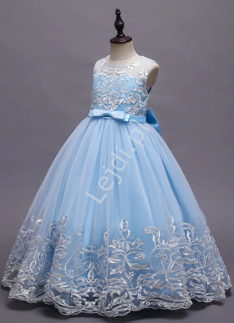 Błękitna suknia dla dziewczynki na wesele, na bal