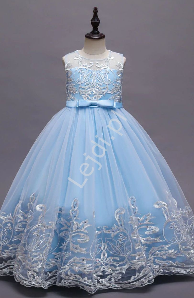 Błękitna suknia dla dziewczynki na wesele, na bal