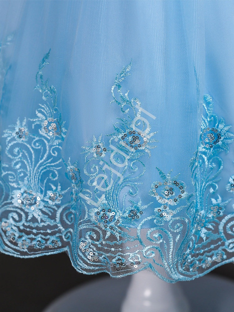 Błękitna tiulowa sukienka dla dziewczynki z cekinami i haftem  561