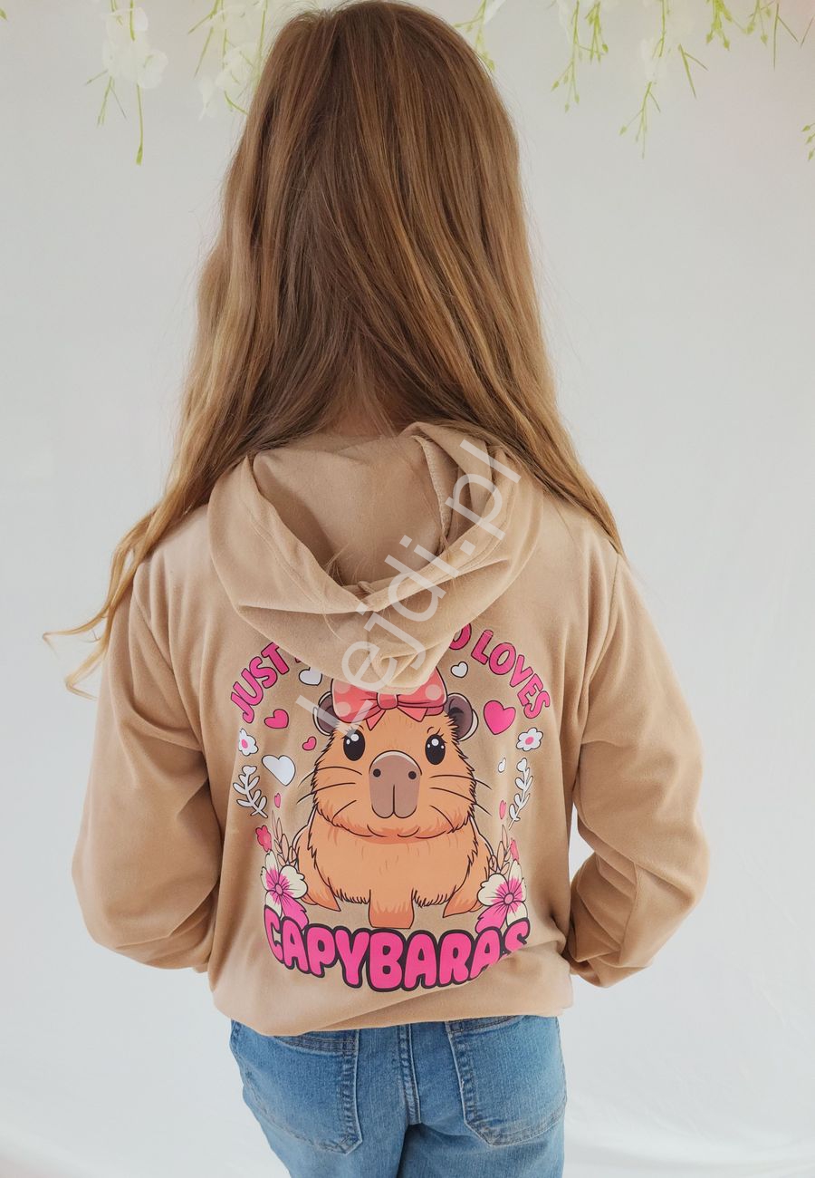Bluza Capybara, Welurowa bluza dla dziewczynki Kapibara karmelowy beż