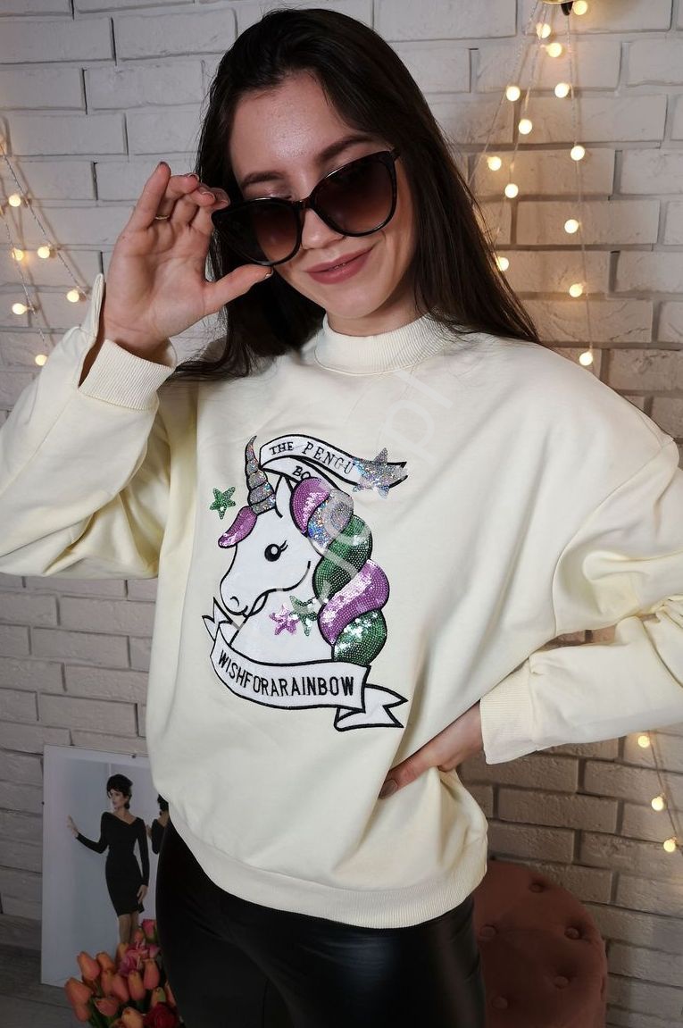 Bluza damska z cekinowym jednorożcem, Unicorn t-shirt - Lejdi