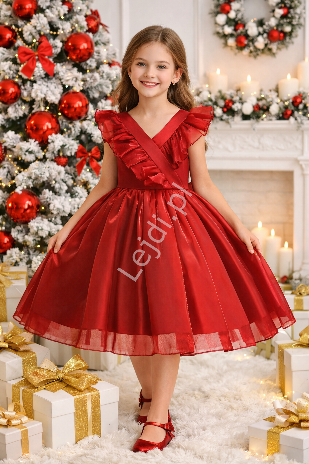 Bordowa sukienka dla dziewczynki na wesele, na bal, na urodziny AL031