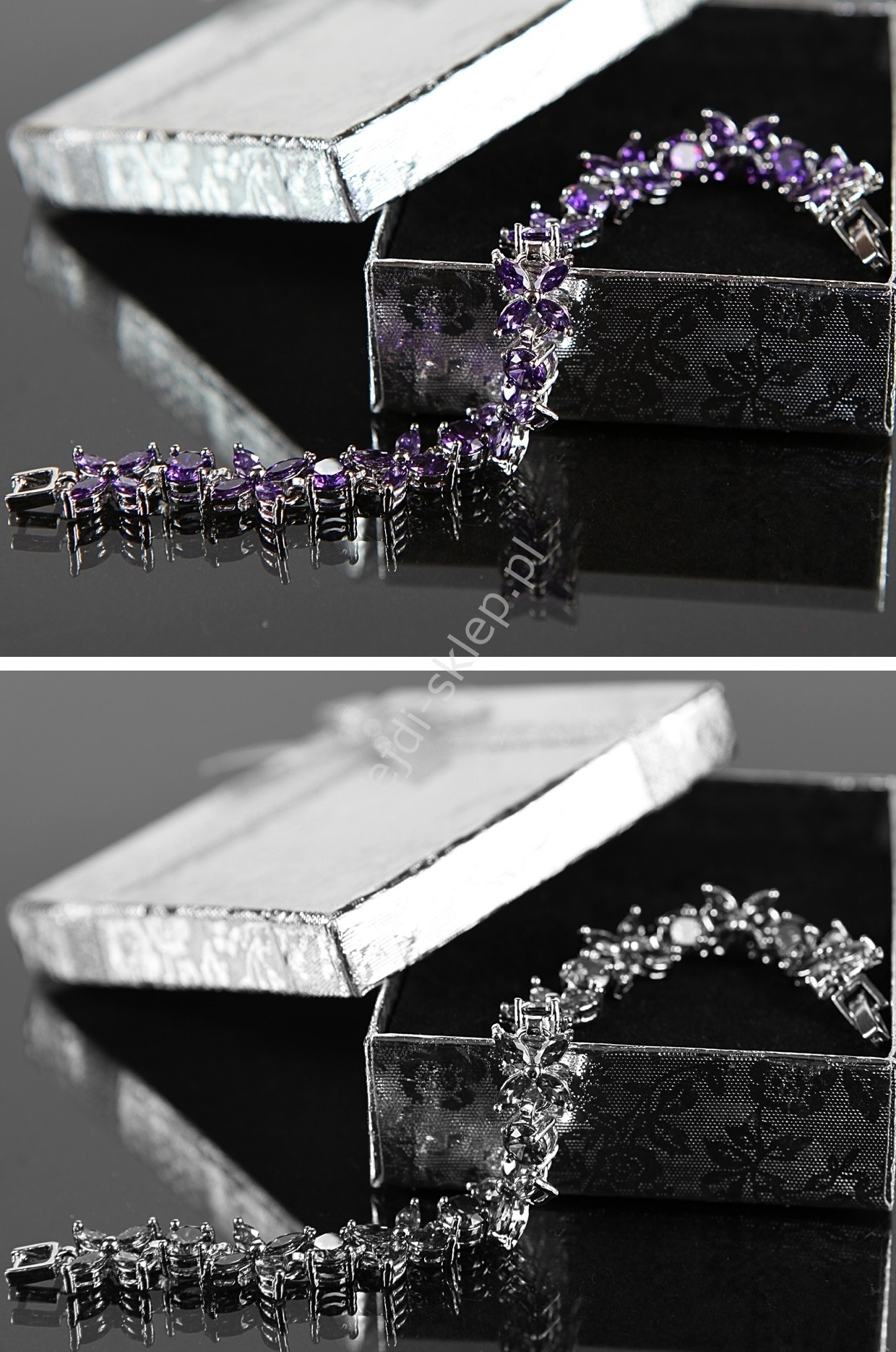 Bransoletka fioletowe kryształki  Swarovskiego , silver plated | dla alergików 3 kolory