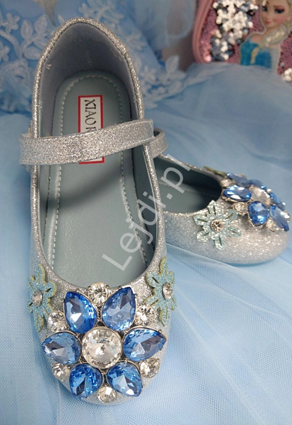 Brokatowe srebrno niebieskie buty dla dziewczynki z kryształkami  w stylu wow LK-3