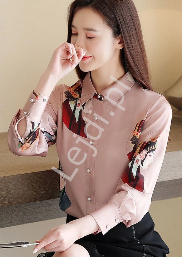 Brudno różowa koszula z orientalnym wzorem, japońska Gejsza 249