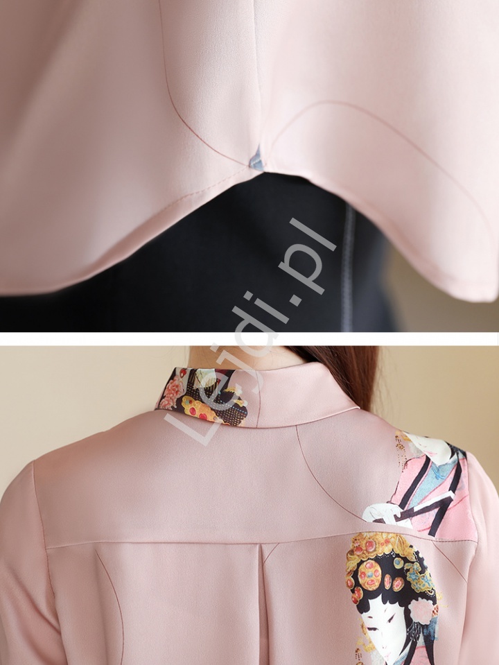 Brudno różowa koszula z orientalnym wzorem, japońska Gejsza 249