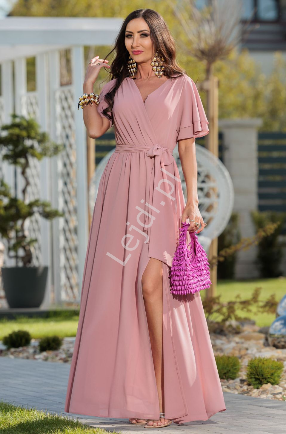 Brudno różowa sukienka Vivien, elegancka sukienka na wesele, imprezy letnie