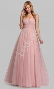 Brudno różowa sukienka wieczorowa z połyskującym brokatemBrudno różowa sukienka wieczorowa z połysku
