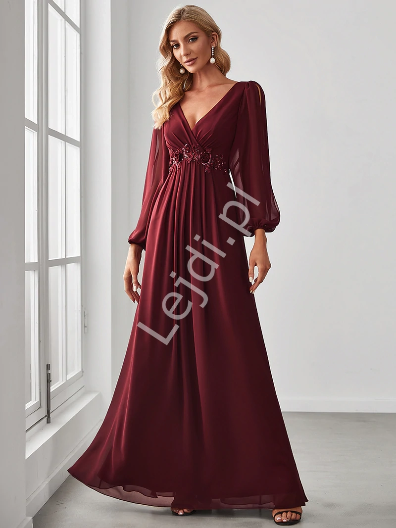 burgundowa suknia wieczorowa