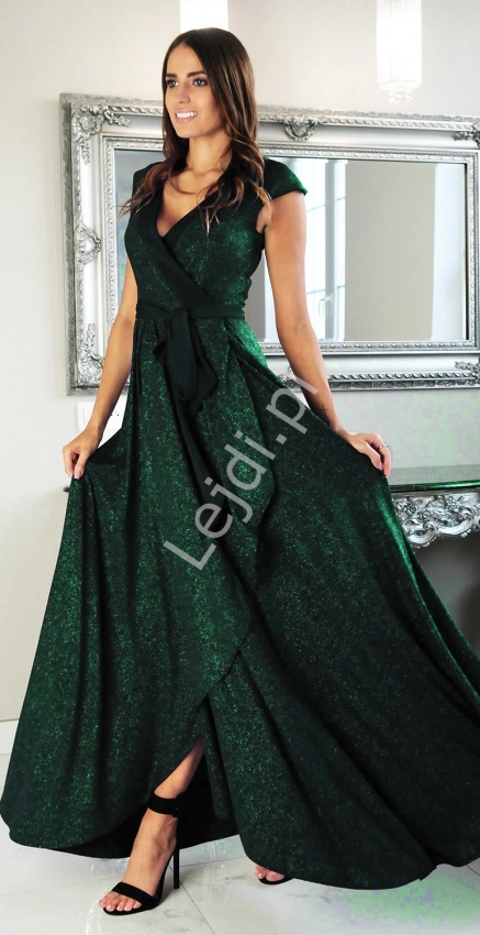 Butelkowo zielona sukienka wieczorowa na wesele, na studniówkę, dla druhny, m445