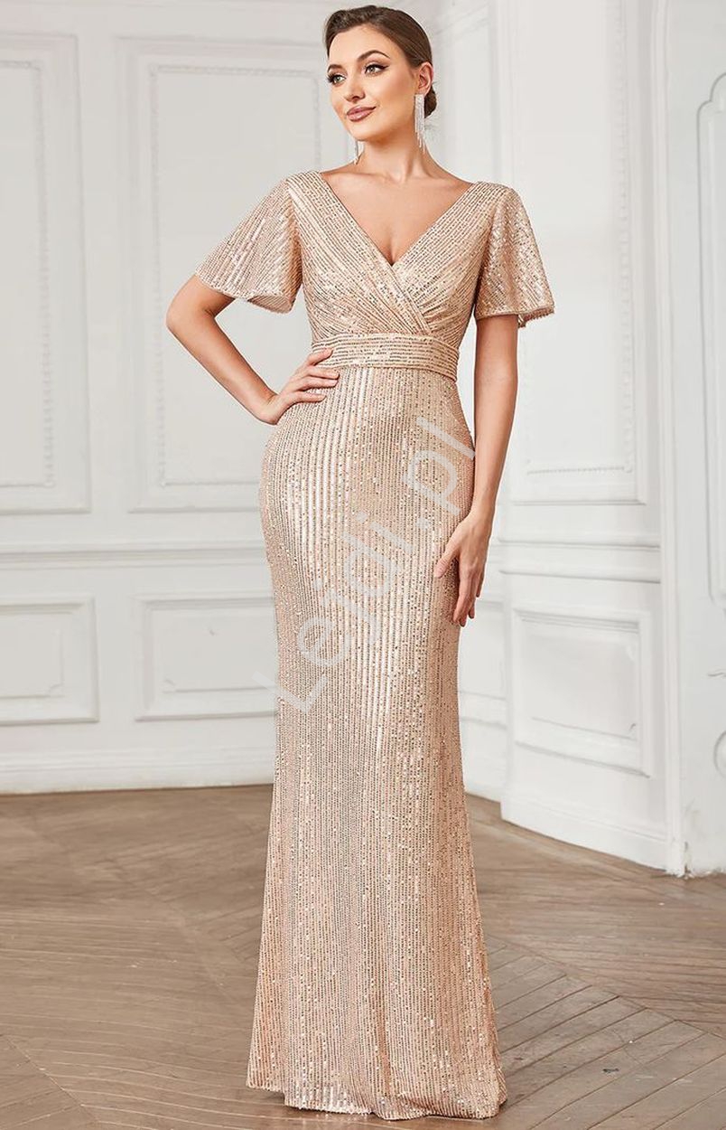 Cekinowa sukienka w kolorze różowego złota
