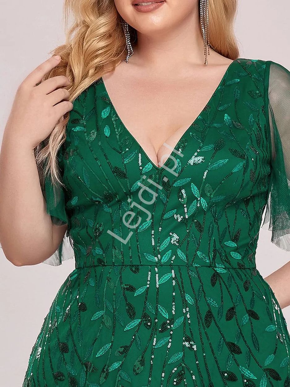 Ciemno zielona sukienka wieczorowa z tiulu z cekinami