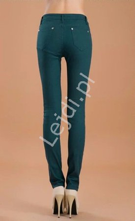 Ciemno zielone jeansy rurki, obcisłe spodnie damskie