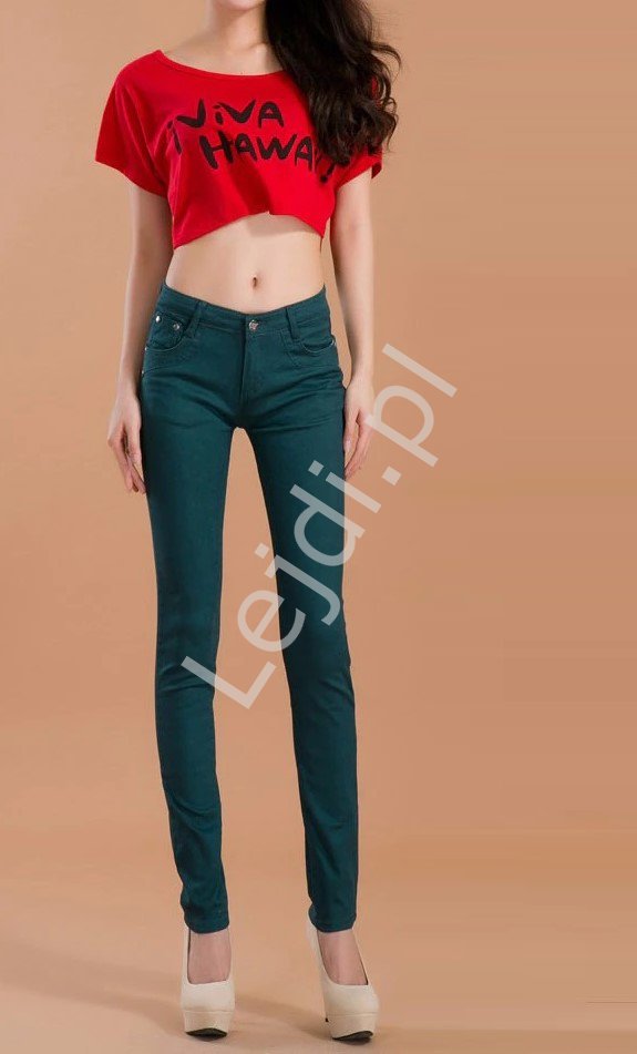 Ciemno zielone jeansy rurki, obcisłe spodnie damskie