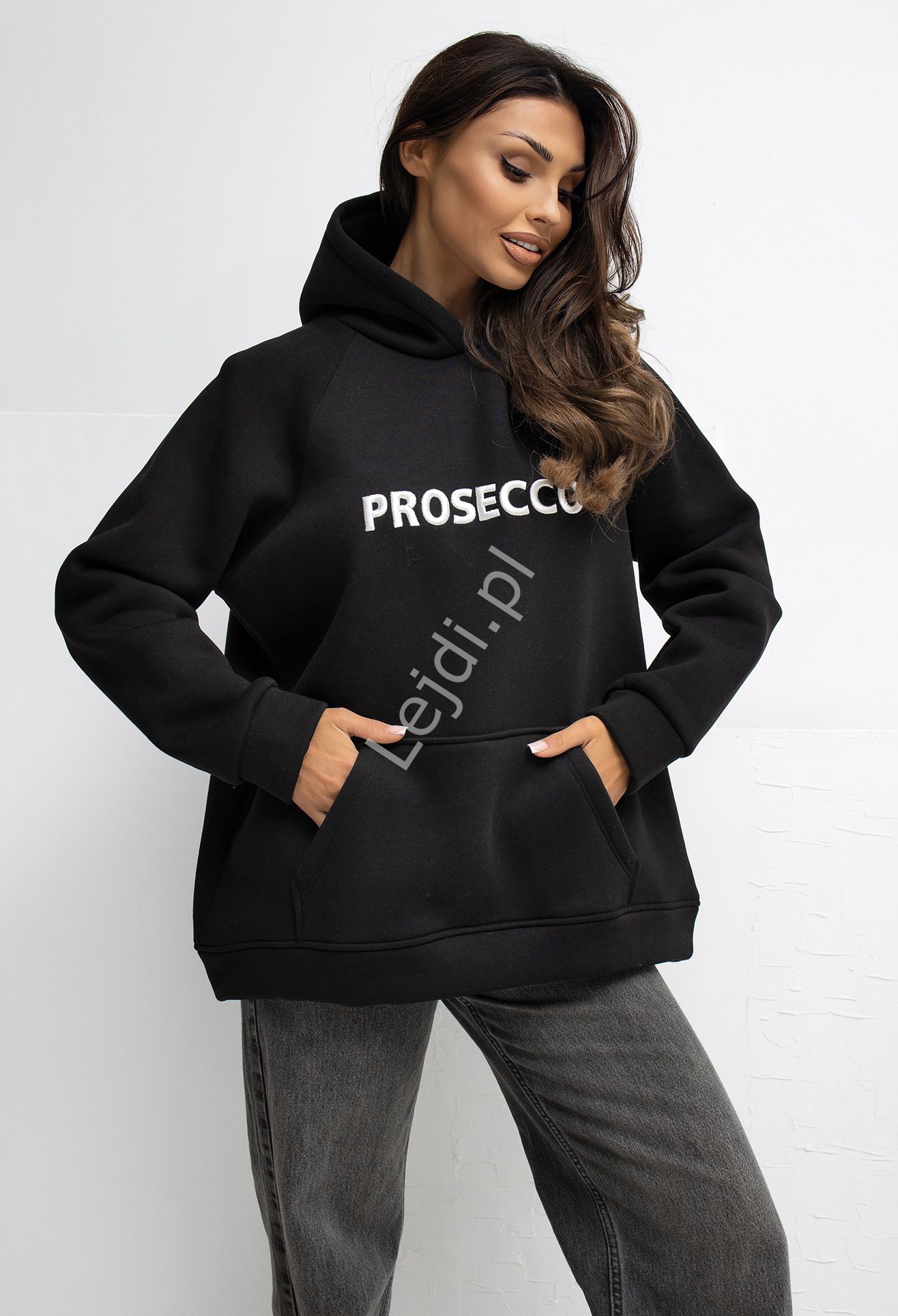 Czarna bluza damska z kapturem Prosecco A1034.26