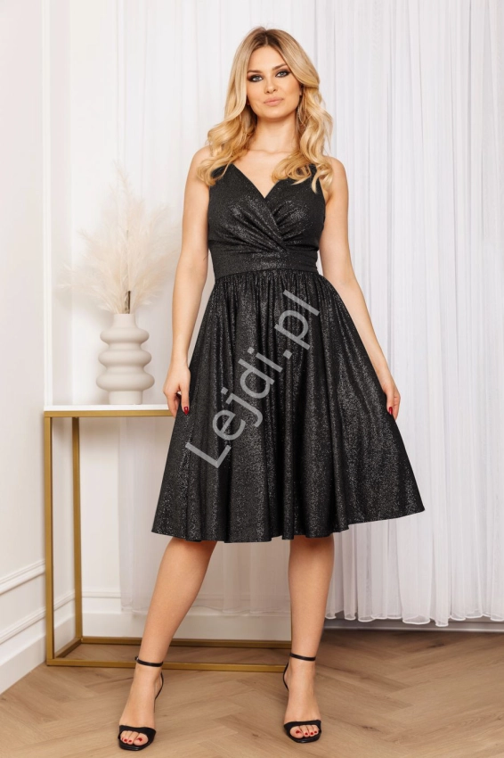  Czarna brokatowa sukienka mini z rozkloszowaną spódnicą, LILY midi z krynoliną