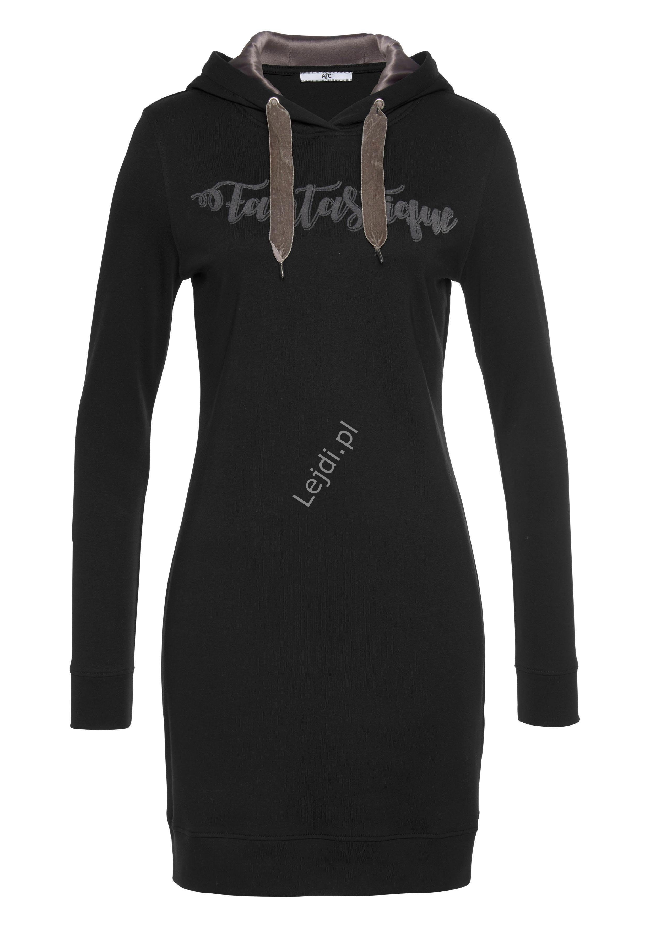 Czarna dresowa sukienka AJC z kapturem