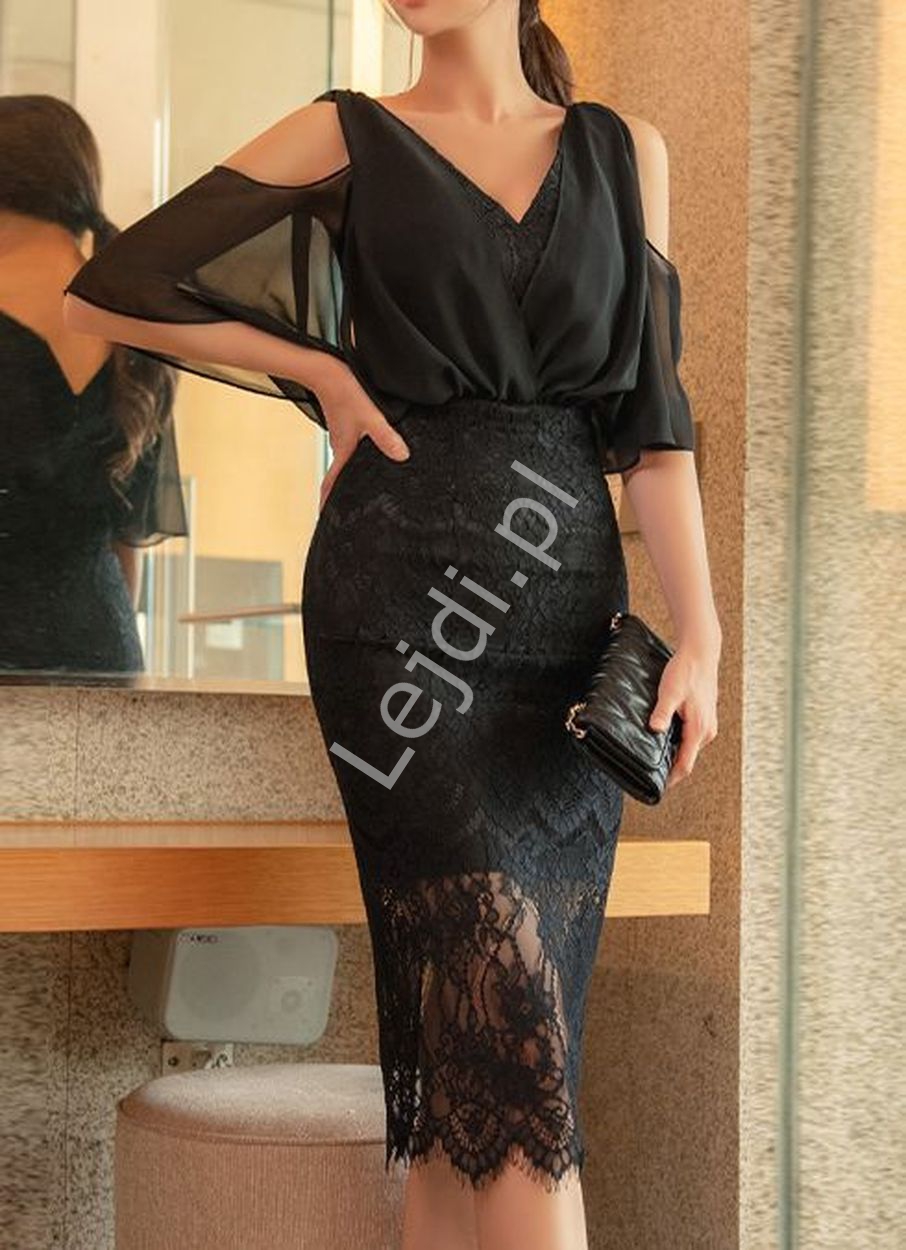 Czarna elegancka sukienka ołówkowa 9606