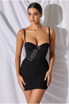 Czarna klubowa sukienka gorsetowa, seksownie podkreślająca sylwetkę