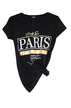 Czarna koszulka damska z napisem Paris