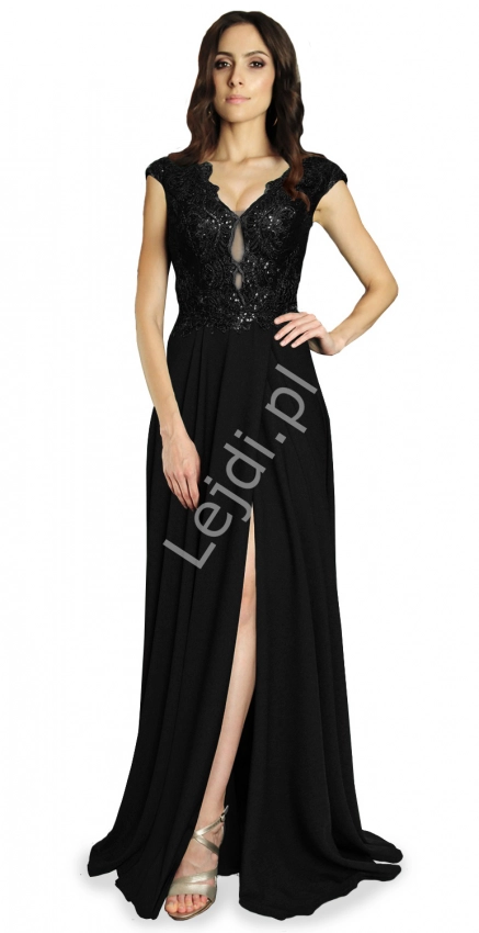 Czarna olśniewająca suknia wieczorowa na studniówkę, bale, m388
