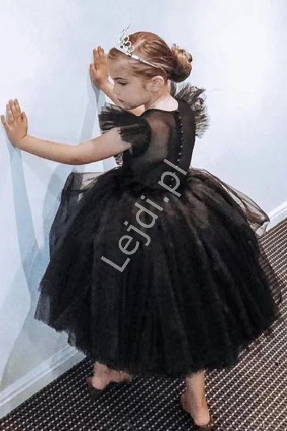 Czarna sukienka dla dziewczynki, tiulowa dziecięca sukienka Wednesday 1922