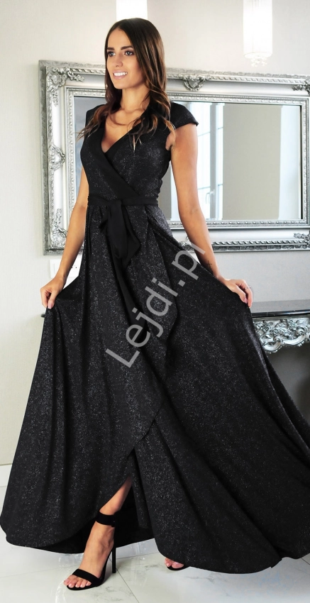 Czarna sukienka wieczorowa na wesele, na studniówkę, dla druhny, m445