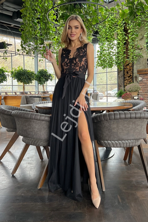 Czarna suknia wieczorowa na studniówkę, sylwestra HB265
