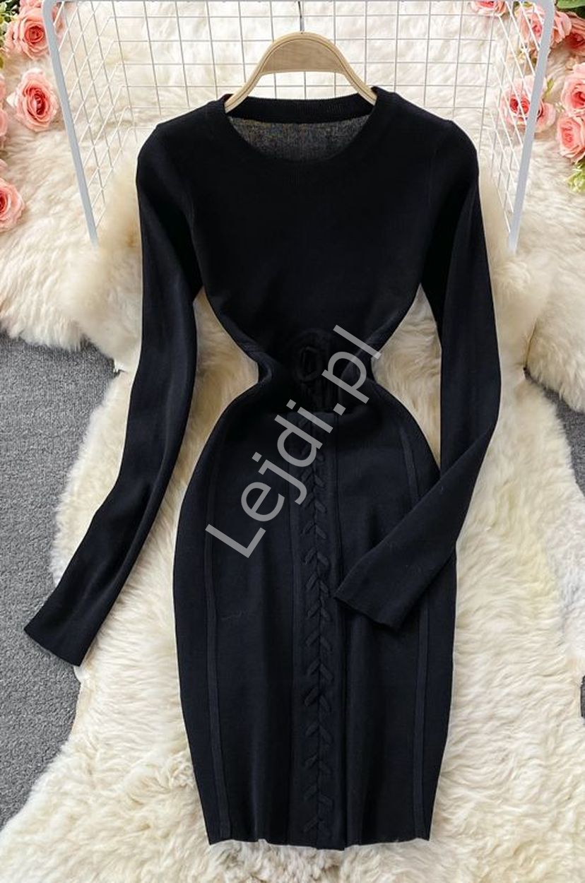 Czarna sweterkowa sukienka mini 6765 - Lejdi