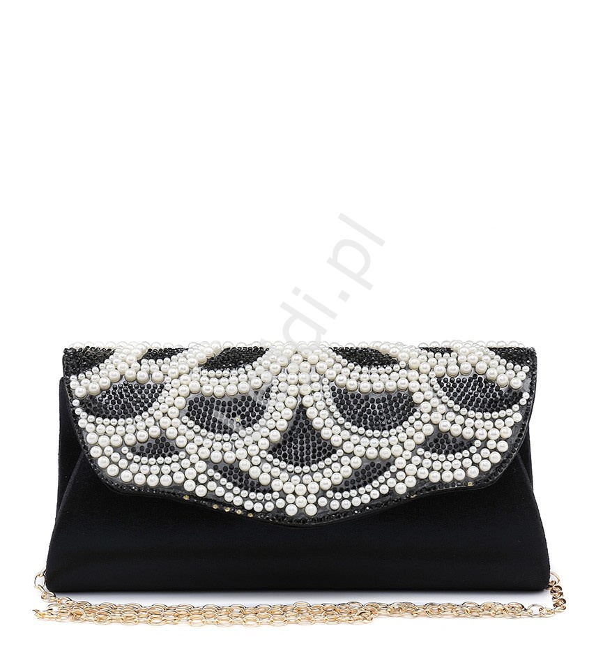 Czarno biała torebka z perłowym wzorem i kryształkami swarovskiego