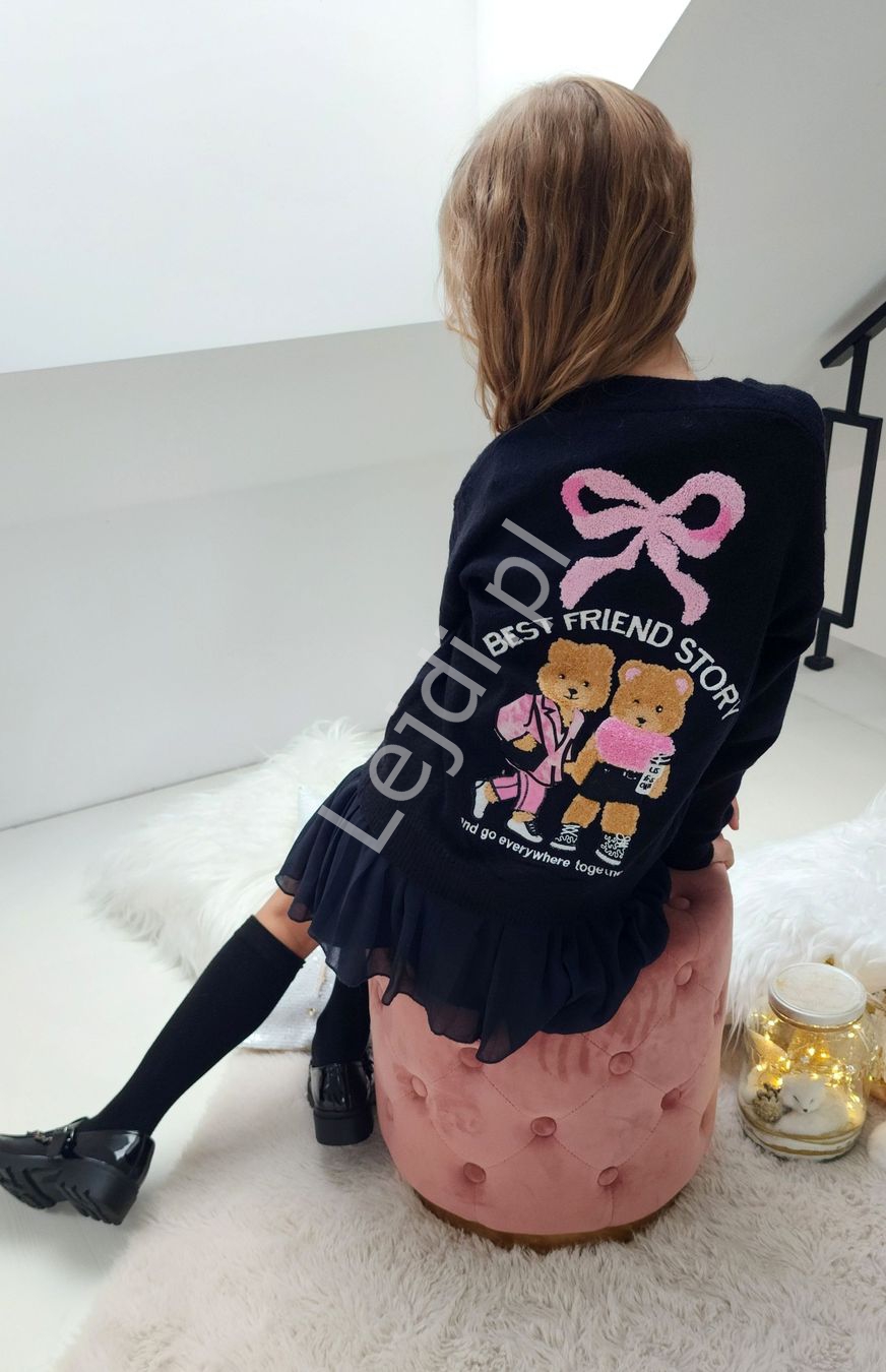 Czarny kardigan z misiami dla dziewczynki