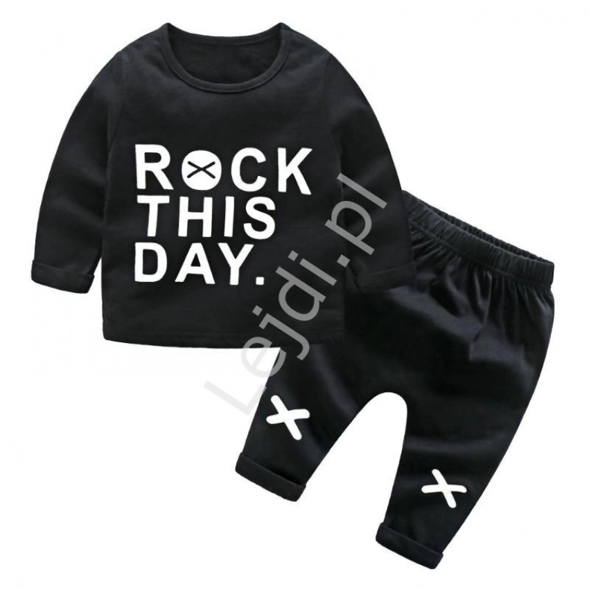 Czarny komplet dla chłopca, koszulka i spodenki ROCK THIS DAY 0442