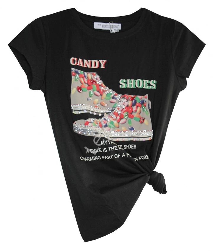 Czarny t-shirt z trampkami Candy Shoes