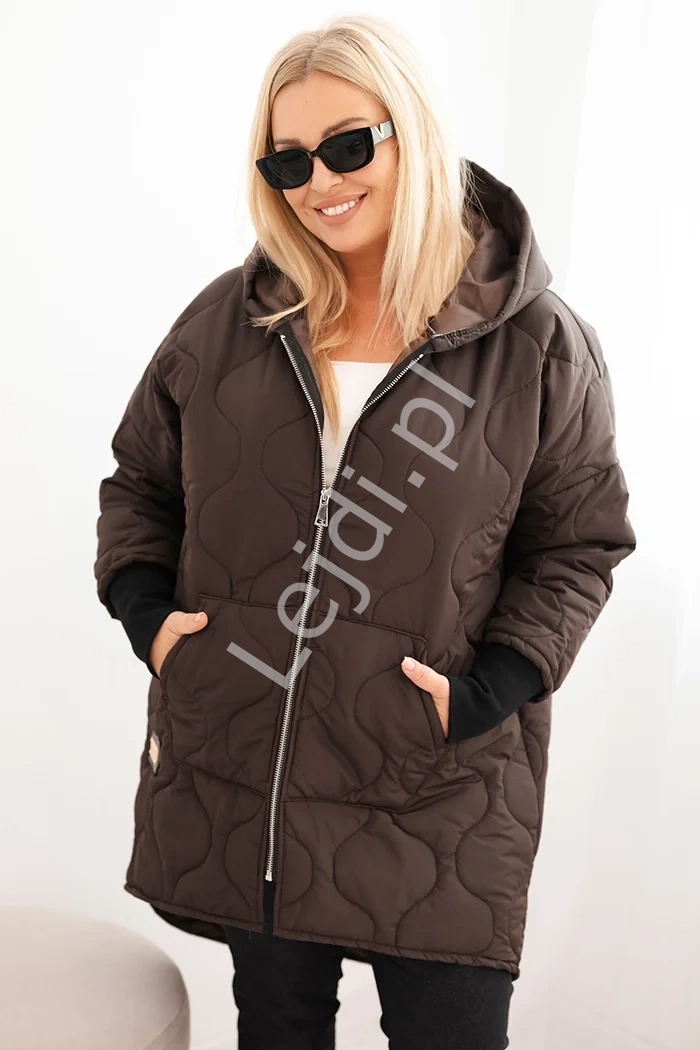 Czekoladowa pikowana kurtka damska Plus Size 5419