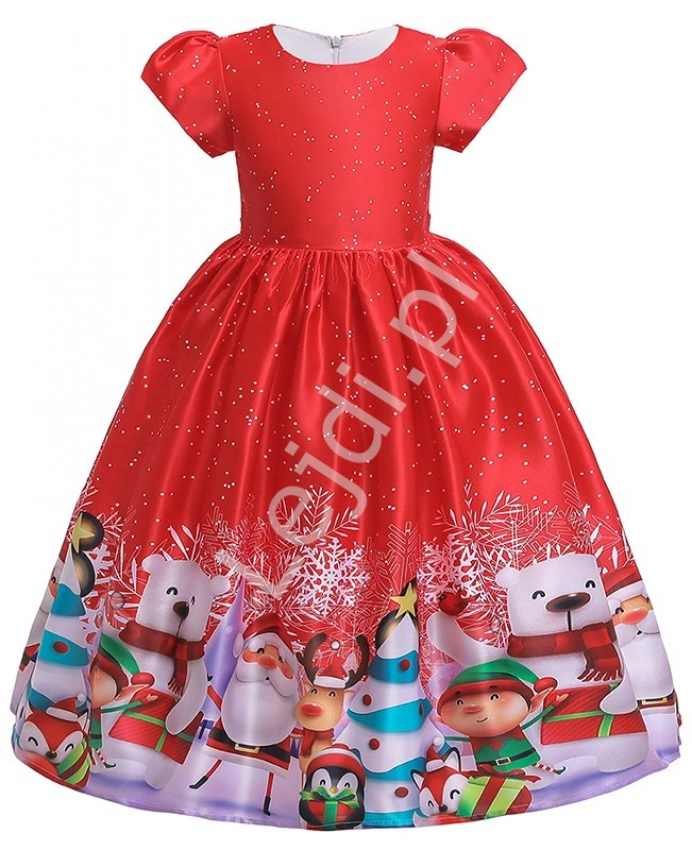 Czerwona sukienka dla dziewczynki w świątecznym stylu 052