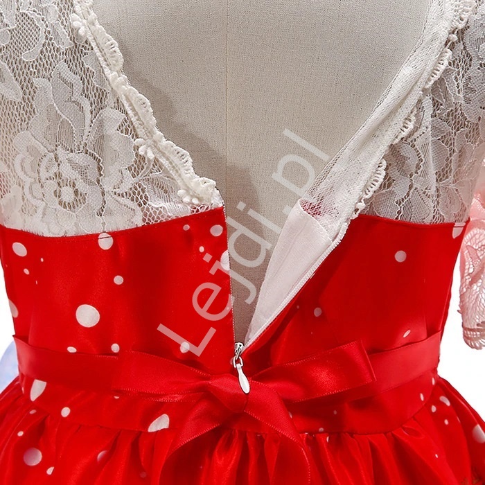 Czerwona sukienka dla dziewczynki z Mikołajami, Świąteczna sukienka dziecięca 41G