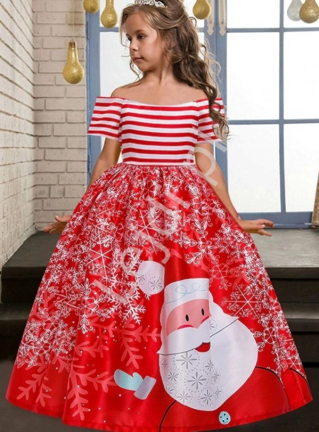 Czerwona sukienka dla dziewczynki z świętym Mikołajem 056