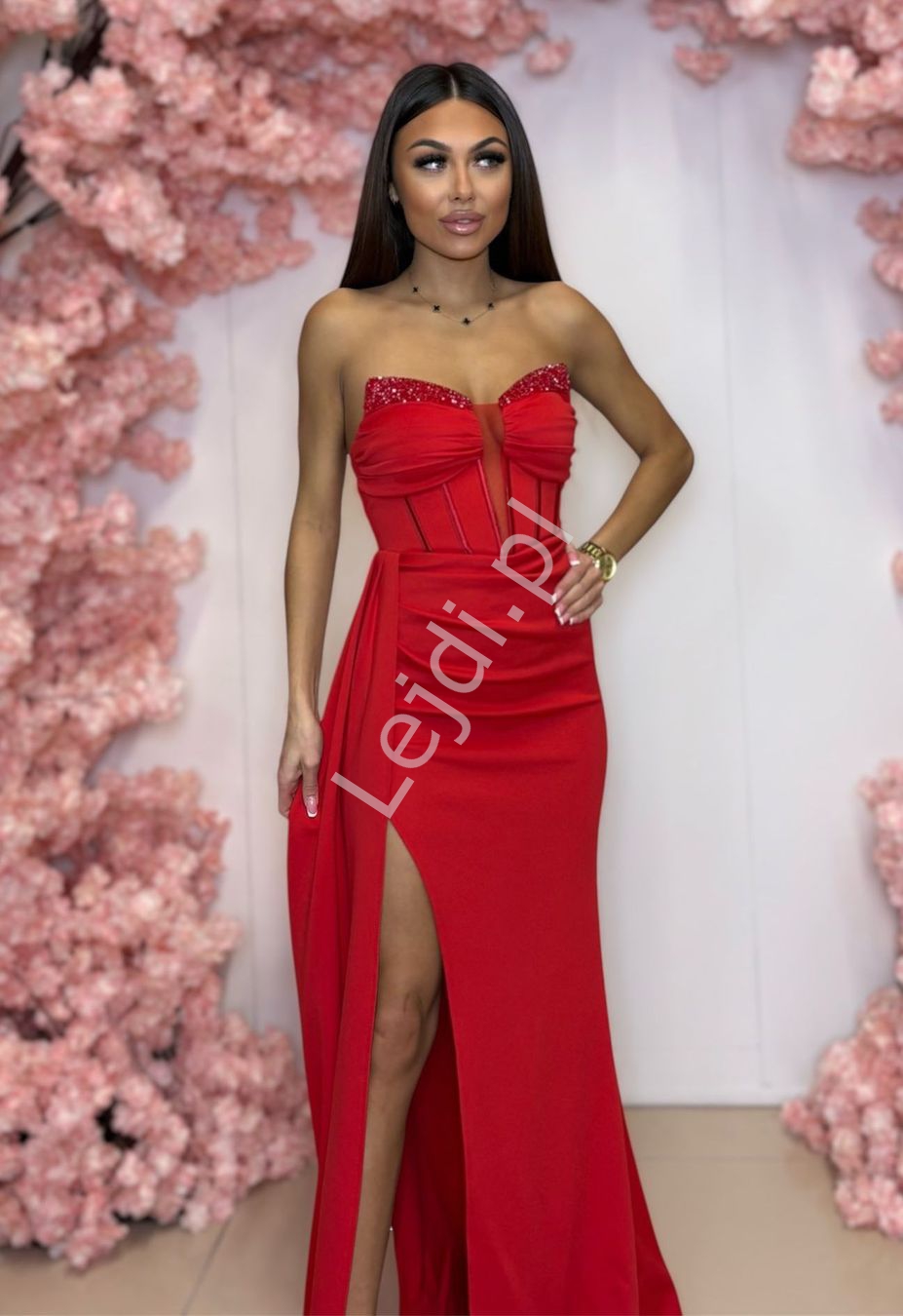 Czerwona sukienka na studniówkę, sylwestra, połowinki Portofino suknia wieczorowa Lejdi.pl