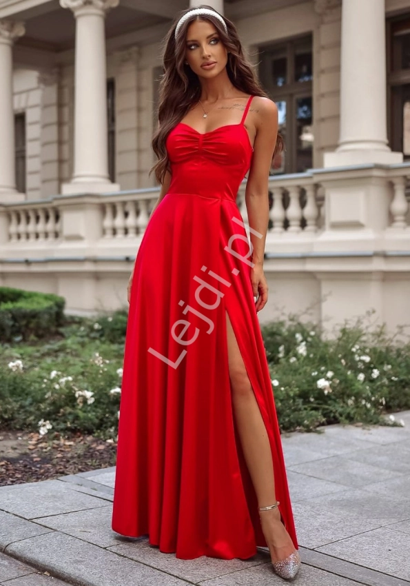 Czerwona sukienka satynowa, wieczorowa sukienka w stylu WOW 1112