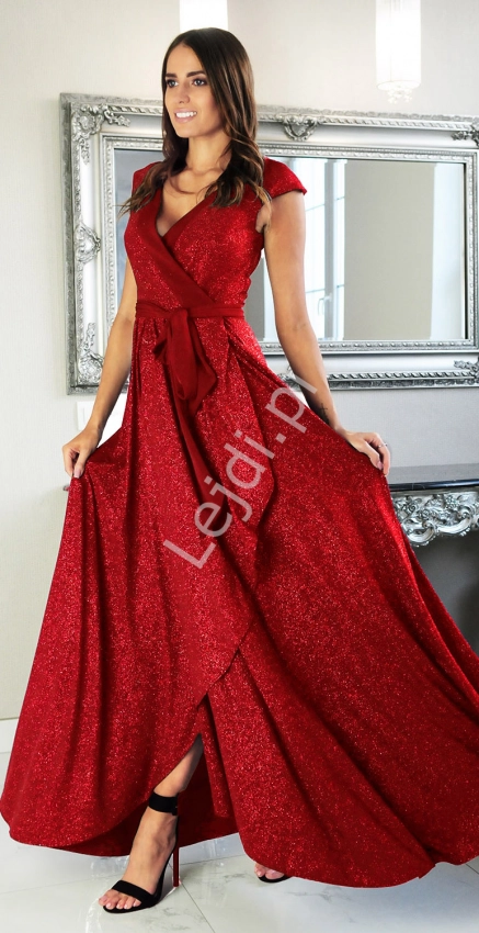 sukienka z brokatem czerwona