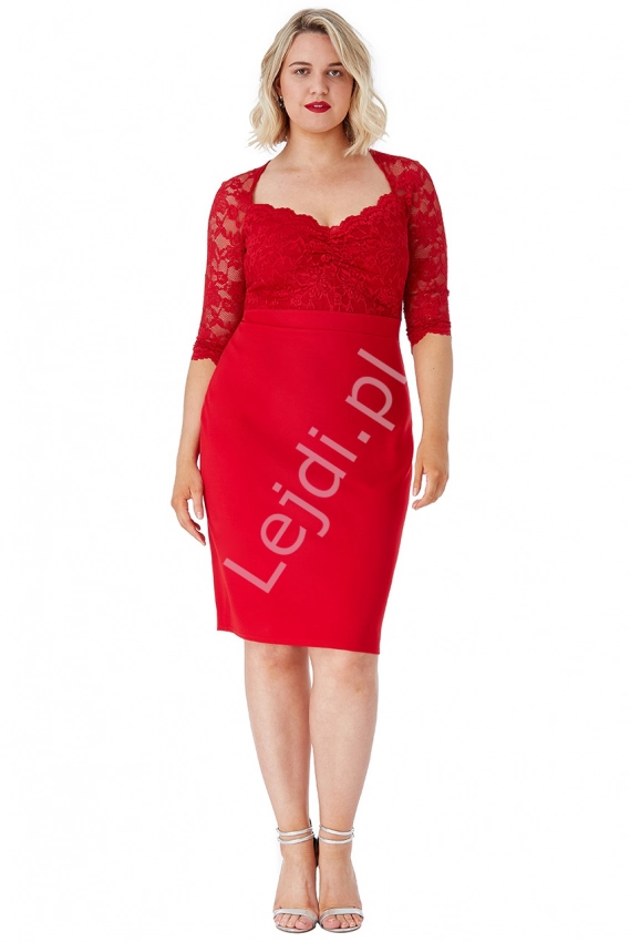 Czerwona sukienka z koronki Plus Size, Goddiva 1544