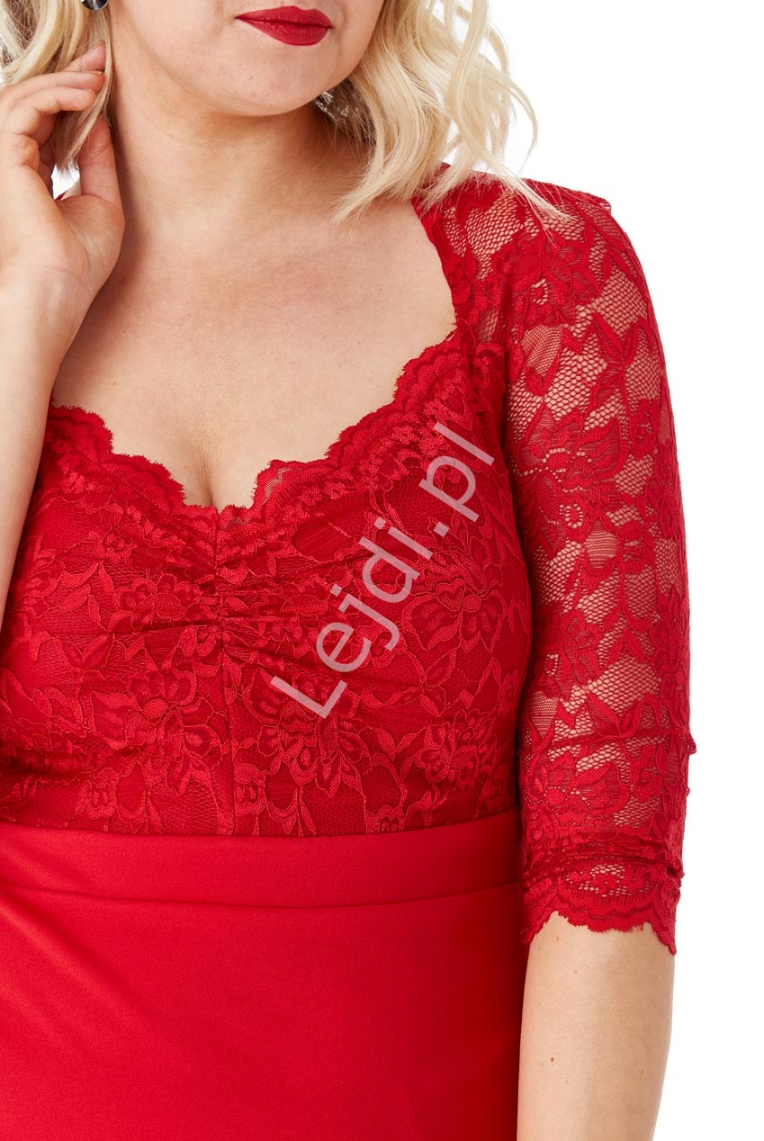 Czerwona sukienka z koronki Plus Size, Goddiva 1544