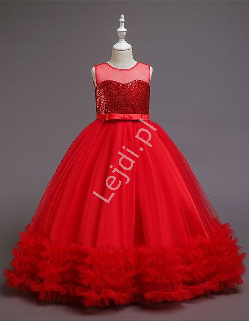 Czerwona suknia dziecięca na wesele, dla małej druhny, balowa suknia dla dziewczynki